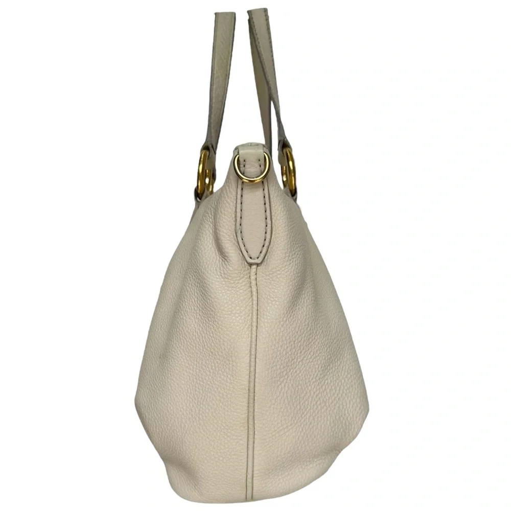Miu Miu Pebbled Leather Crossbody Shoulder Hand Bag Satchel East West Off White
